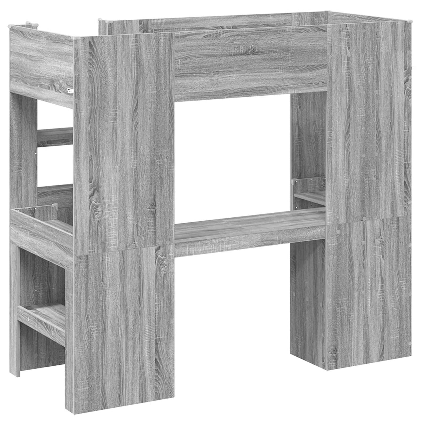 vidaXL Loft Bed Frame with Desk with Storage Grey Sonoma 75 x 190 cm