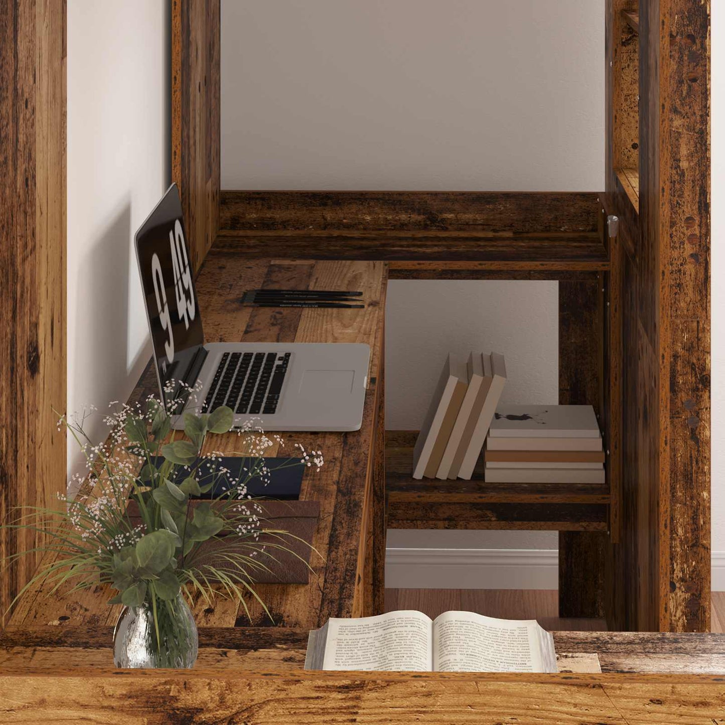 vidaXL Loft Bed Frame with Desk Old Wood 75 x 190 cm Engineered Wood