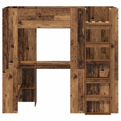 vidaXL Loft Bed Frame with Desk Old Wood 75 x 190 cm Engineered Wood