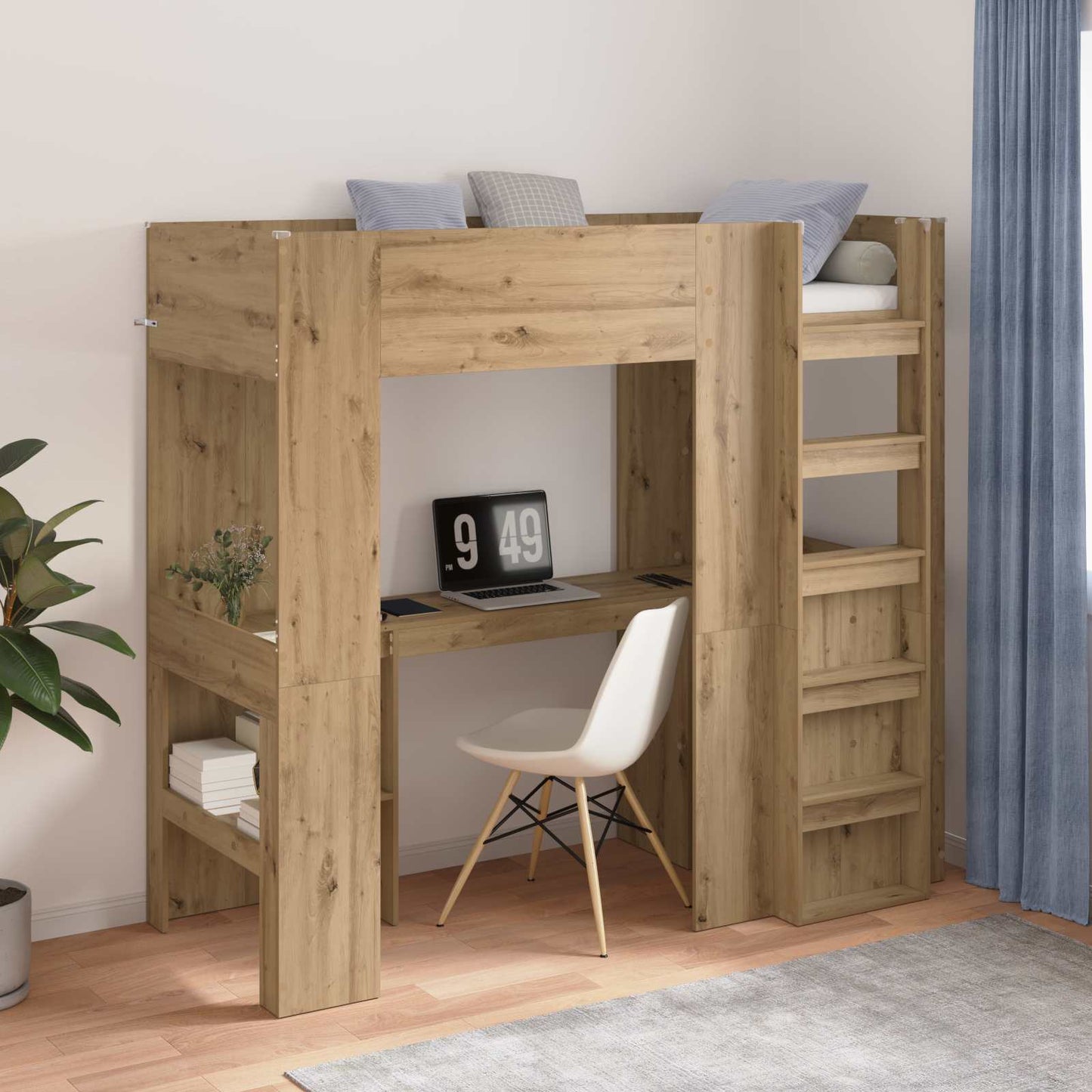 vidaXL Loft Bed Frame with Desk with Shelf Artisan Oak 75 x 190 cm