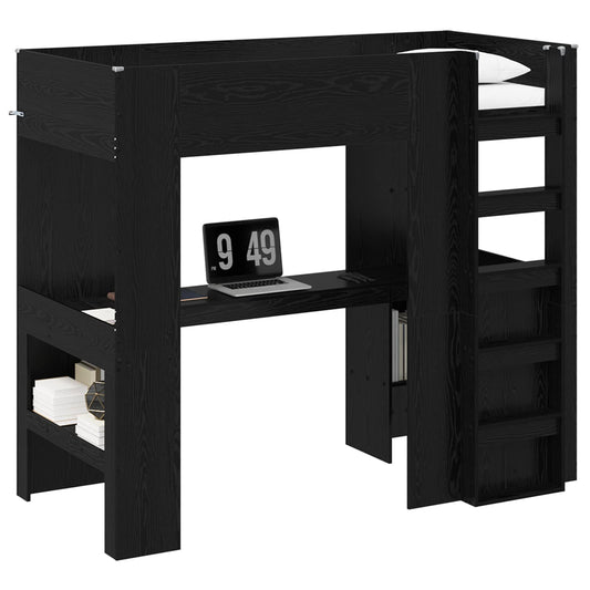 vidaXL Loft Bed Frame with Desk Black Oak 90 x 190 cm Engineered Wood