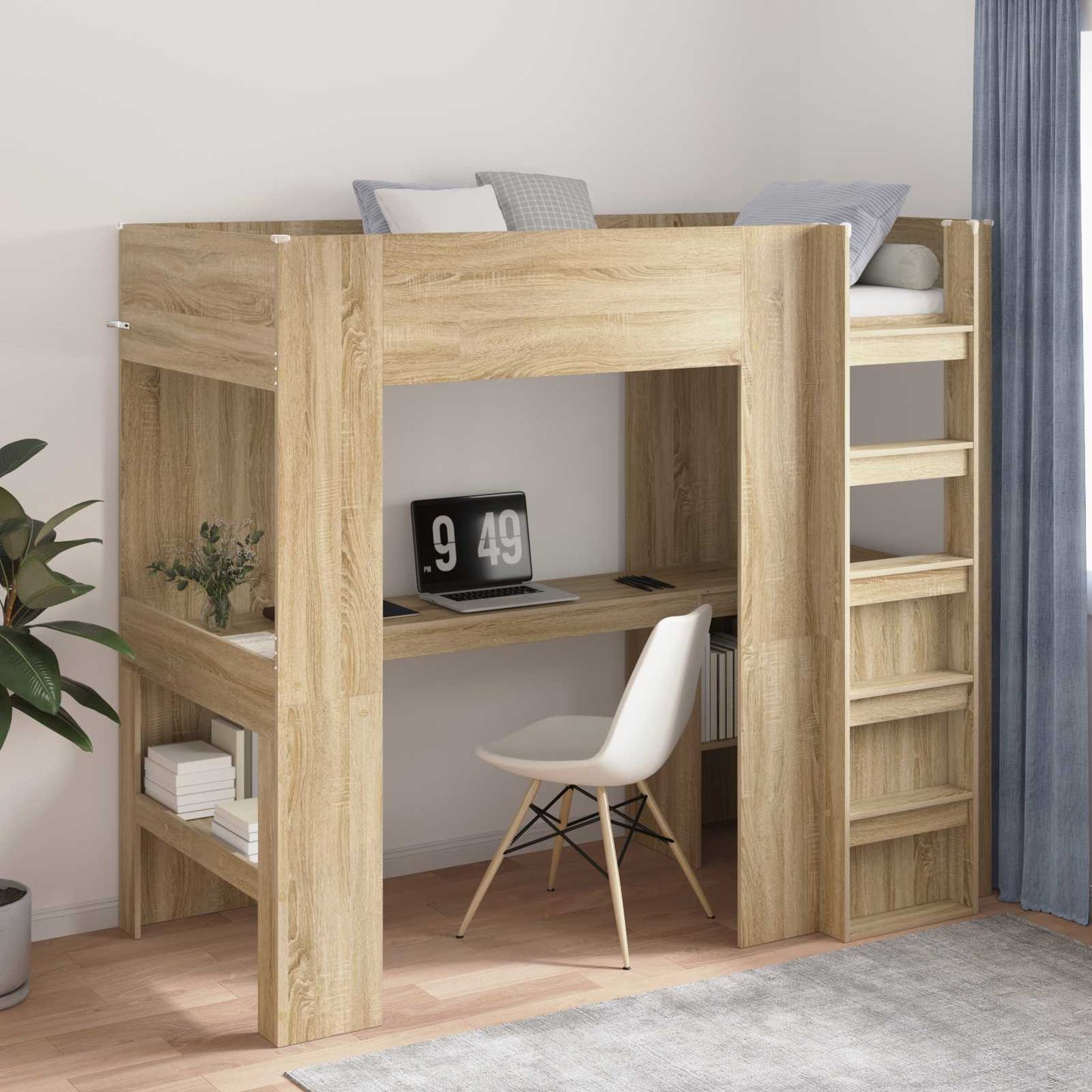 vidaXL Loft Bed Frame with Desk Sonoma Oak 90 x 190 cm Engineered Wood