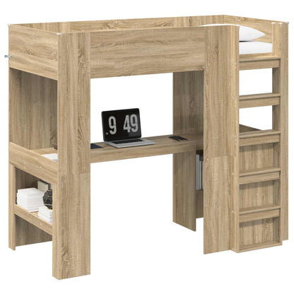 vidaXL Loft Bed Frame with Desk Sonoma Oak 90 x 190 cm Engineered Wood