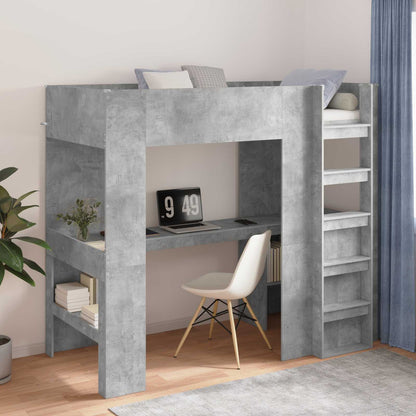 vidaXL Loft Bed Frame with Desk with Shelf Concrete Grey 90 x 190 cm