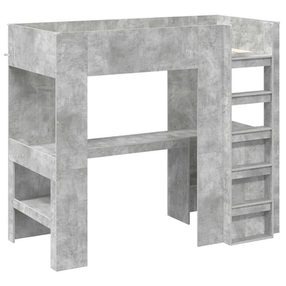 vidaXL Loft Bed Frame with Desk with Shelf Concrete Grey 90 x 190 cm