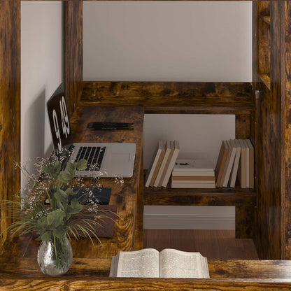 vidaXL Loft Bed Frame with Desk Smoked Oak 90 x 190 cm Engineered Wood