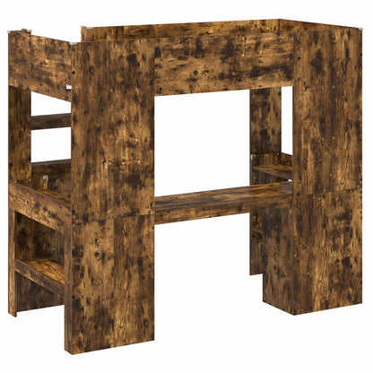 vidaXL Loft Bed Frame with Desk Smoked Oak 90 x 190 cm Engineered Wood