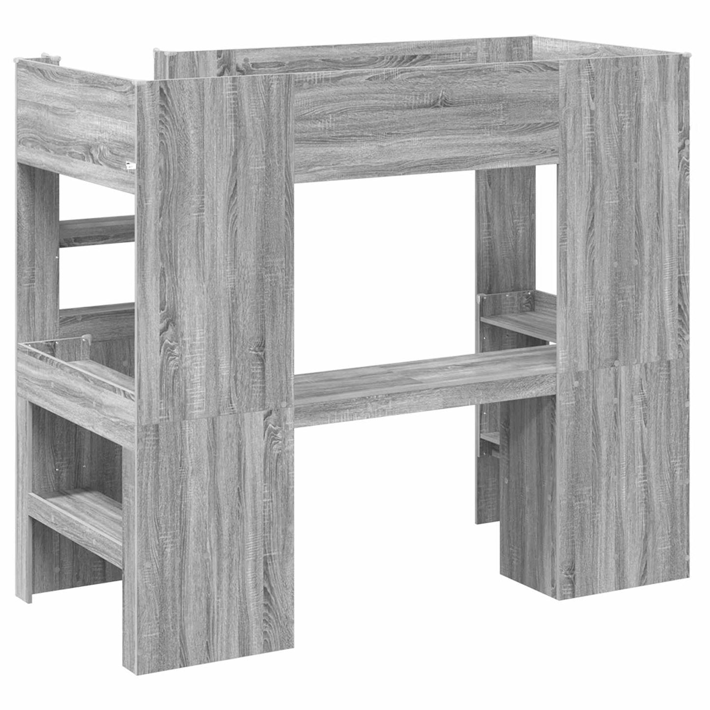 vidaXL Loft Bed Frame with Desk with Shelf Grey Sonoma 90 x 190 cm