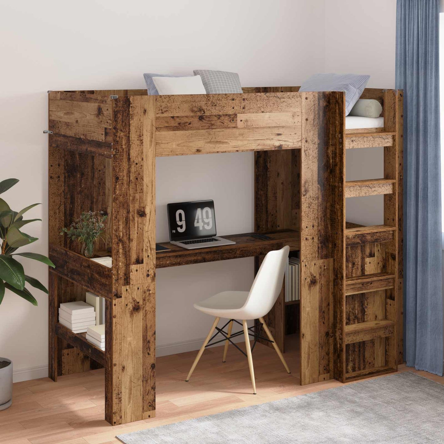 vidaXL Loft Bed Frame with Desk Old Wood 90 x 190 cm Engineered Wood