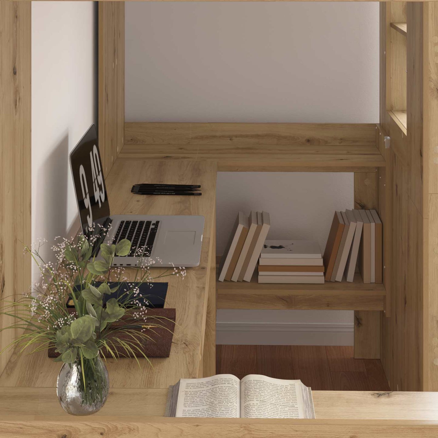 vidaXL Loft Bed Frame with Desk with Shelf Artisan Oak 90 x 190 cm