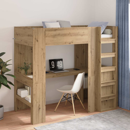 vidaXL Loft Bed Frame with Desk with Shelf Artisan Oak 90 x 190 cm