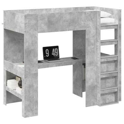vidaXL Loft Bed Frame with Desk with Shelf Concrete Grey 80 x 200 cm