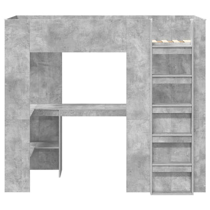 vidaXL Loft Bed Frame with Desk with Shelf Concrete Grey 80 x 200 cm