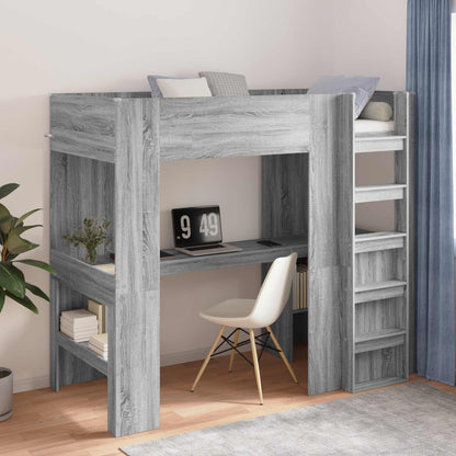 vidaXL Loft Bed Frame with Desk with Shelf Grey Sonoma 80 x 200 cm