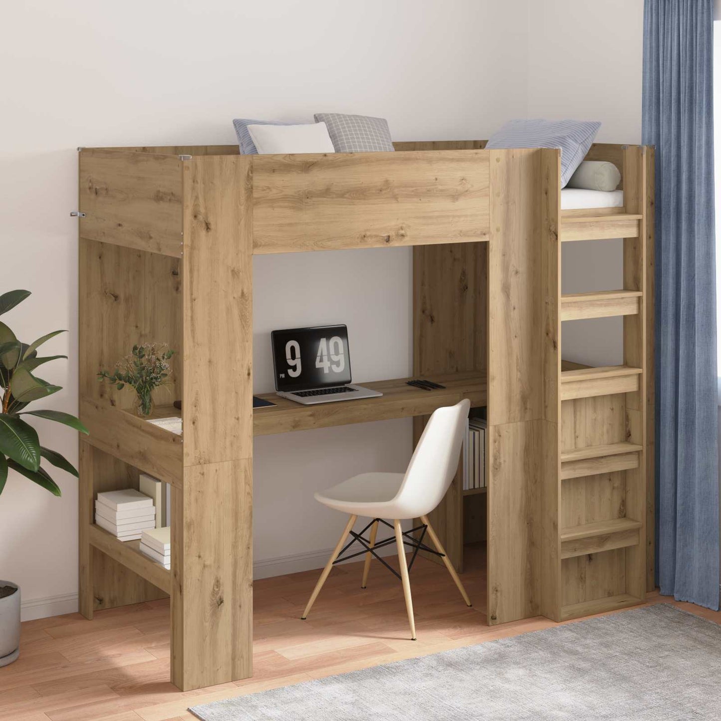 vidaXL Loft Bed Frame with Desk with Shelf Artisan Oak 80 x 200 cm