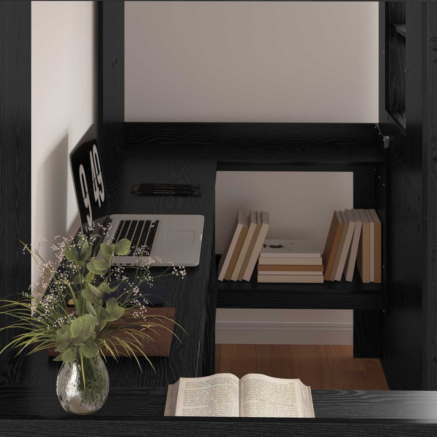 vidaXL Loft Bed Frame with Desk Black Oak 90 x 200 cm Engineered Wood