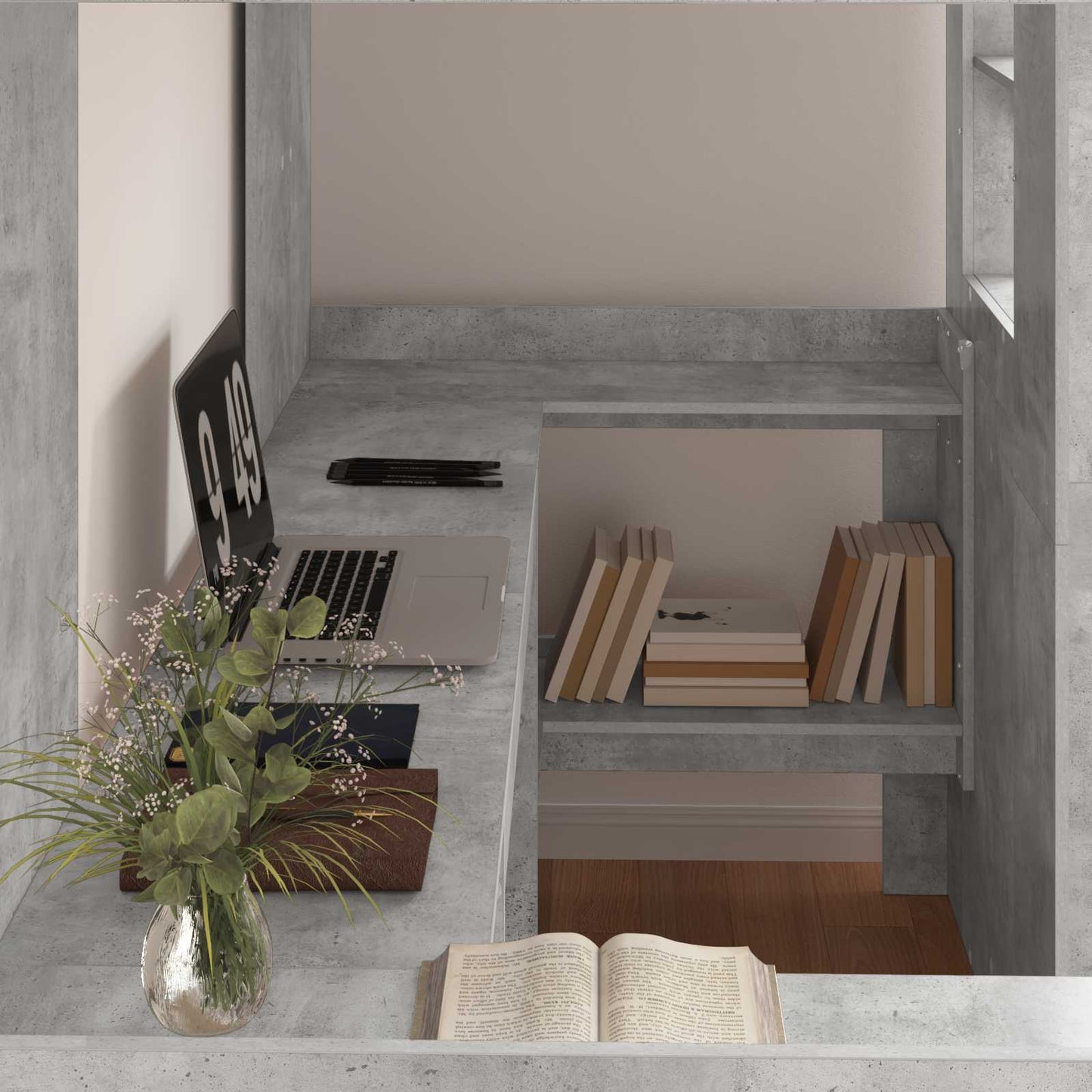 vidaXL Loft Bed Frame with Desk with Shelf Concrete Grey 90 x 200 cm