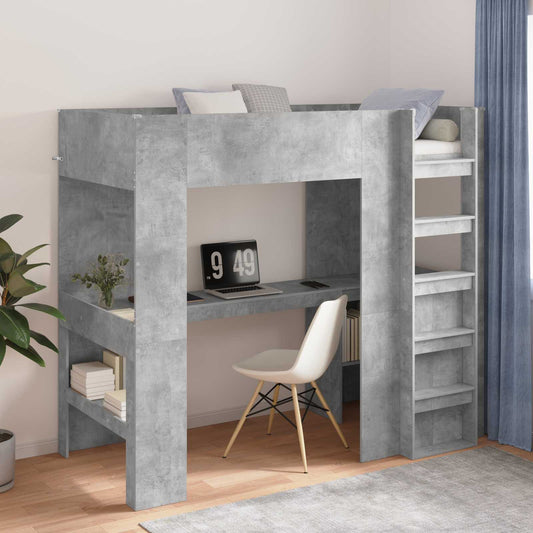 vidaXL Loft Bed Frame with Desk with Shelf Concrete Grey 90 x 200 cm
