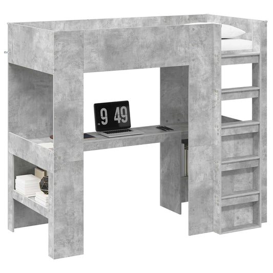 vidaXL Loft Bed Frame with Desk with Shelf Concrete Grey 90 x 200 cm