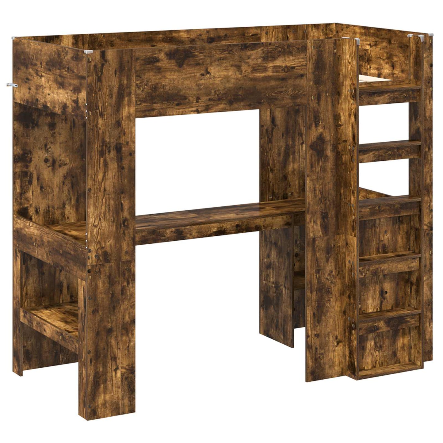 vidaXL Loft Bed Frame with Desk Smoked Oak 90 x 200 cm Engineered Wood