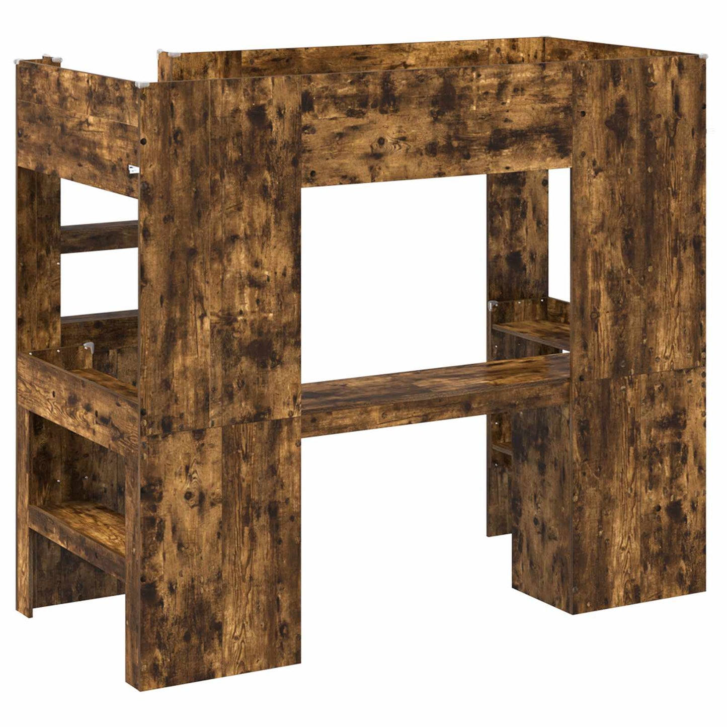 vidaXL Loft Bed Frame with Desk Smoked Oak 90 x 200 cm Engineered Wood