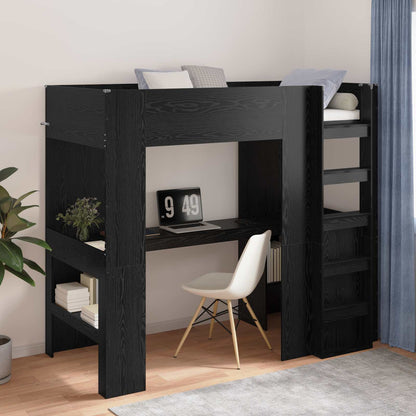 vidaXL Loft Bed Frame with Desk Black Oak 100 x 200 cm Engineered Wood