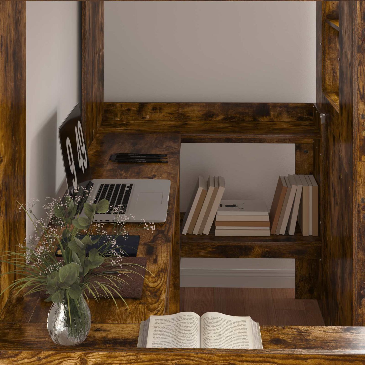 vidaXL Loft Bed Frame with Desk with Storage Smoked Oak 100 x 200 cm