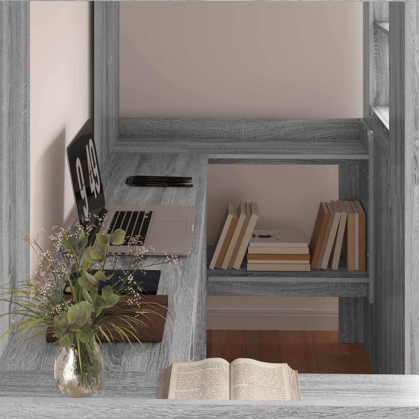 vidaXL Loft Bed Frame with Desk with Shelf Grey Sonoma 100 x 200 cm