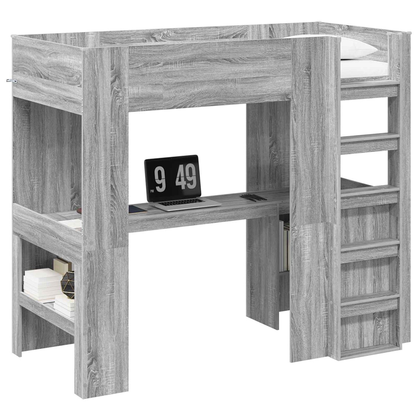 vidaXL Loft Bed Frame with Desk with Shelf Grey Sonoma 100 x 200 cm