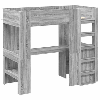 vidaXL Loft Bed Frame with Desk with Shelf Grey Sonoma 100 x 200 cm