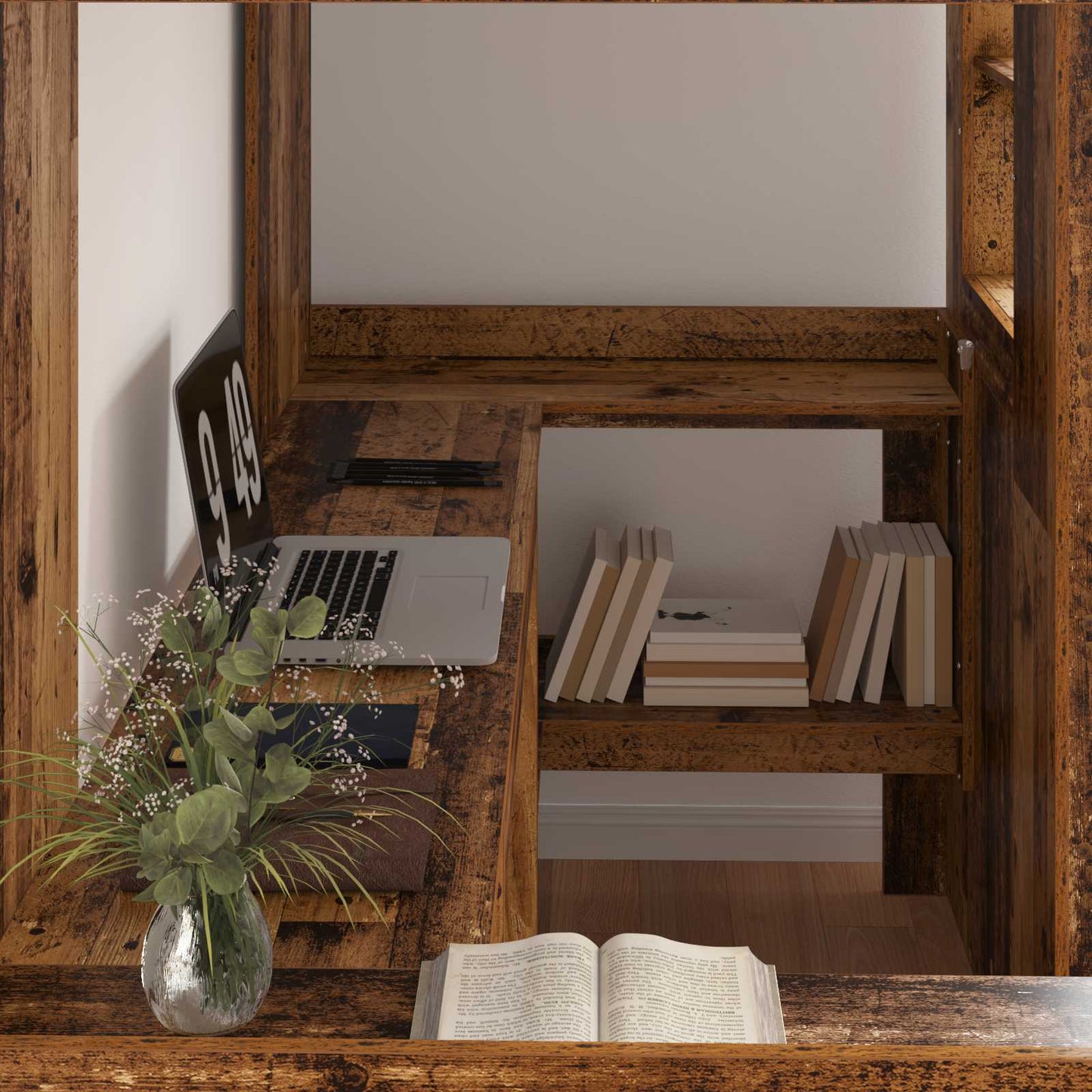 vidaXL Loft Bed Frame with Desk Old Wood 80 x 200 cm Engineered Wood