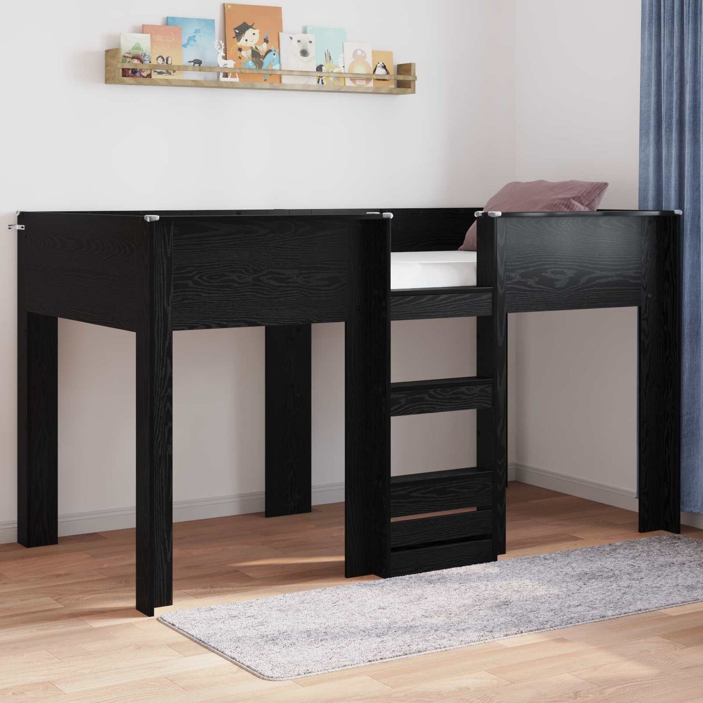 vidaXL Bunk Bed for Kids Black Oak 80 x 200 cm Engineered wood