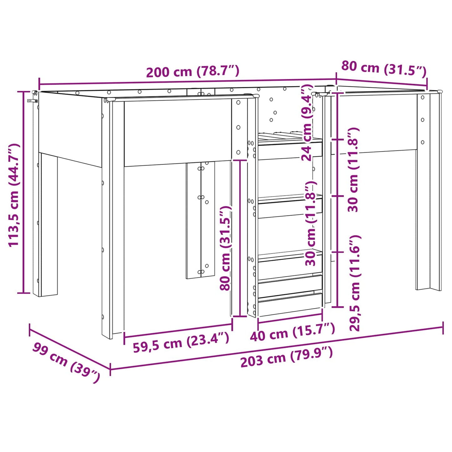vidaXL Bunk Bed for Kids Grey Sonoma 80 x 200 cm Engineered wood