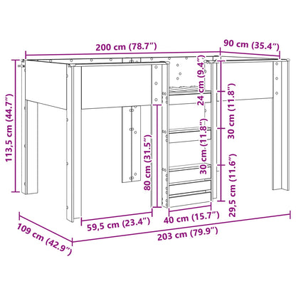 vidaXL Bunk Bed for Kids Black Oak 90 x 200 cm Engineered wood