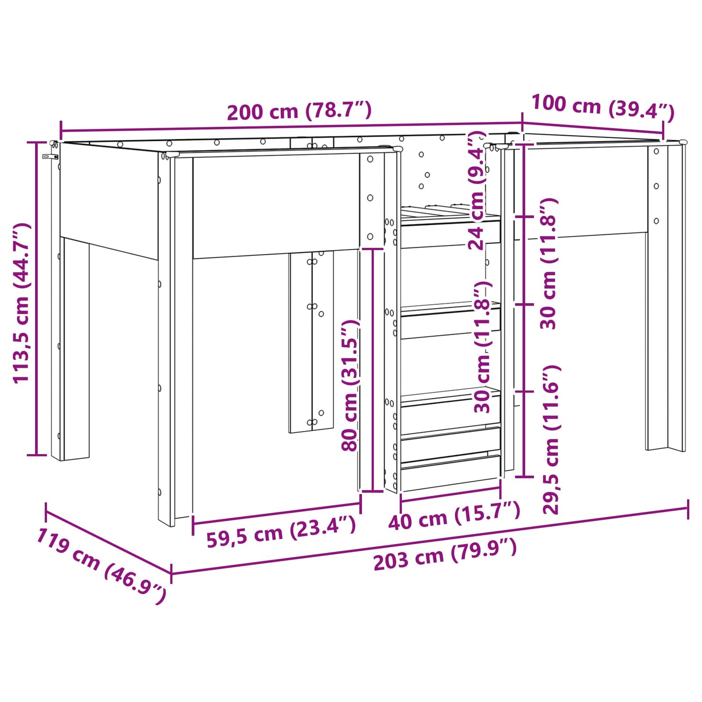 vidaXL Bunk Bed for Kids Grey Sonoma 100 x 200 cm Engineered wood