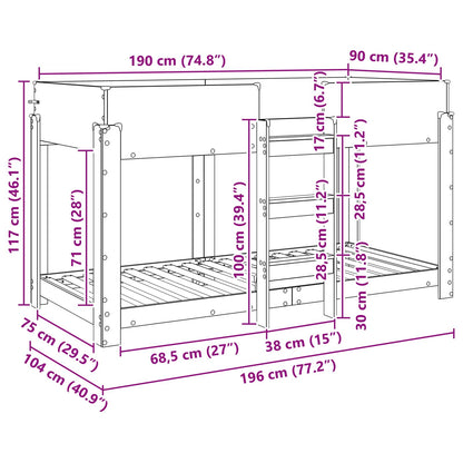 vidaXL Bunk Bed for Kids Grey Sonoma 90 x 190 cm Engineered Wood