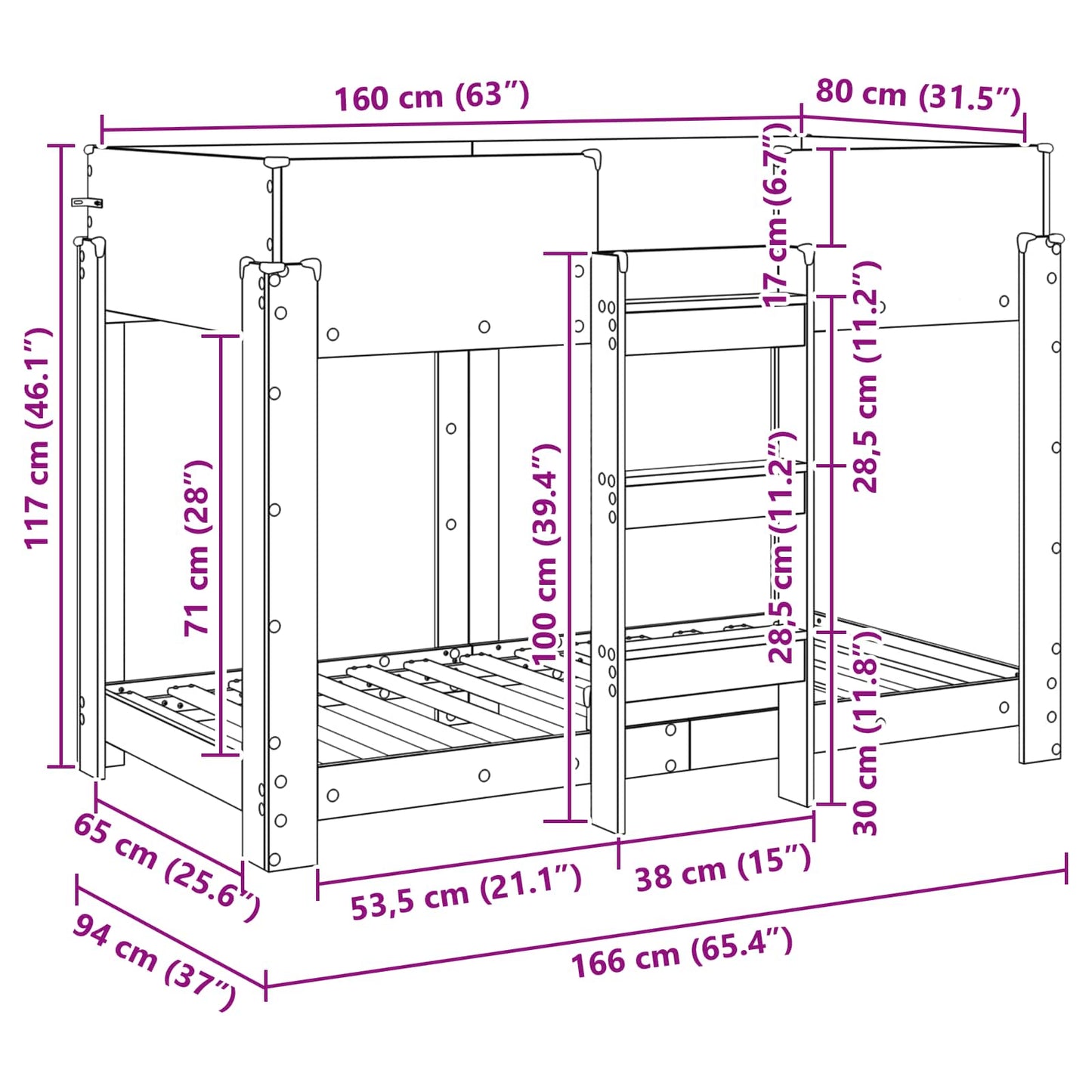 vidaXL Bunk Bed for Kids Smoked Oak 80 x 160 cm Engineered Wood
