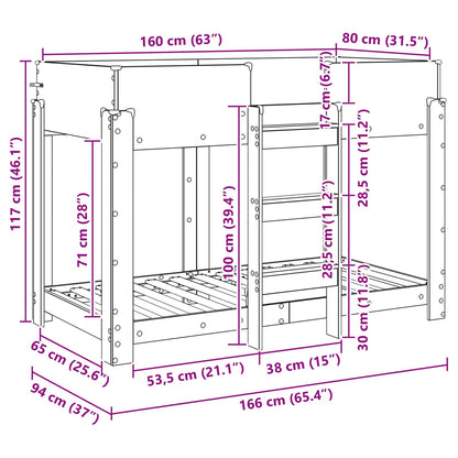 vidaXL Bunk Bed for Kids Smoked Oak 80 x 160 cm Engineered Wood