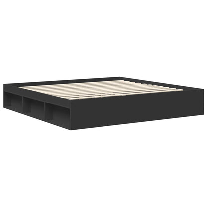 vidaXL Bed Frame with Headboard Black 200 x 200 cm Solid Pine Wood