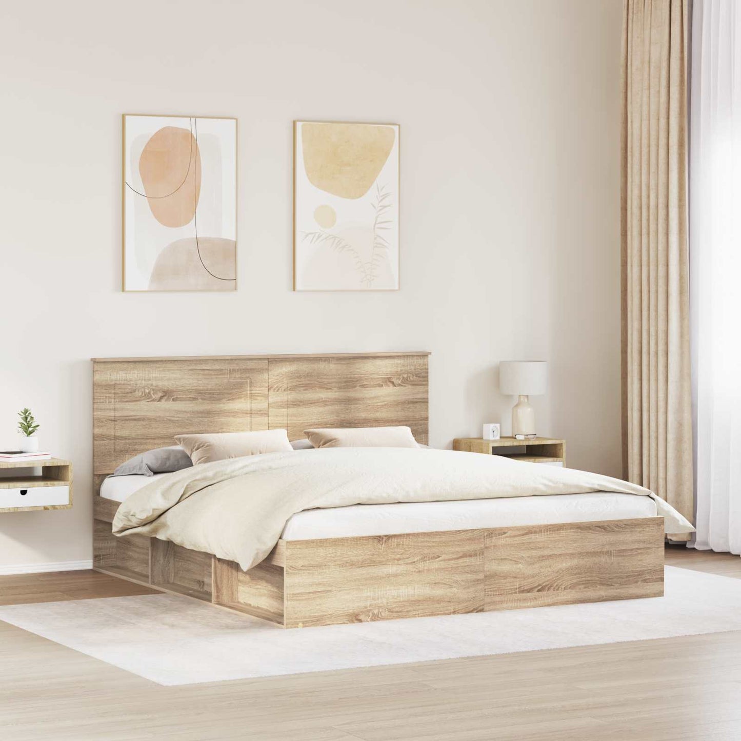 vidaXL Bed Frame with Headboard Sonoma 200 x 200 cm Solid Pine Wood