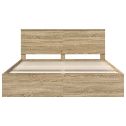 vidaXL Bed Frame with Headboard Sonoma 200 x 200 cm Solid Pine Wood
