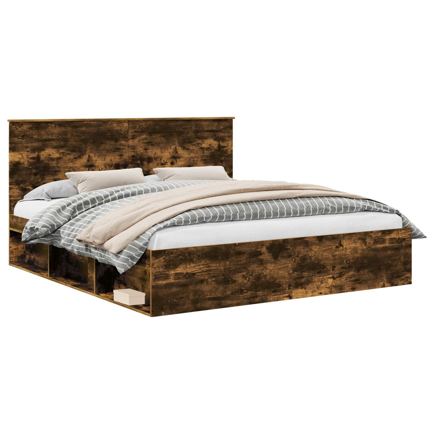 vidaXL Bed Frame Smoked Oak 200 x 200 cm Solid Pine Wood