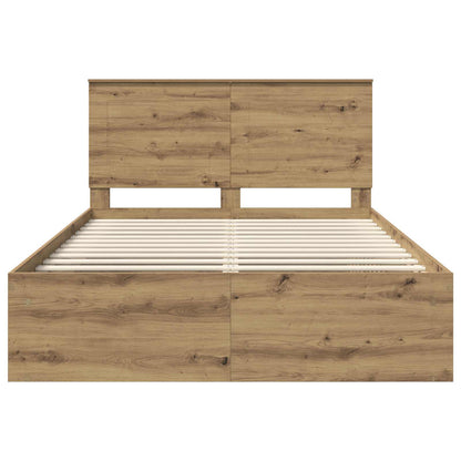 vidaXL Bed Frame with Drawer Artisian Oak 150 x 200 cm Solid Pine Wood