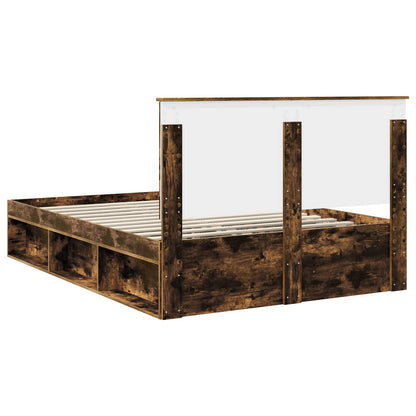 vidaXL Bed Frame Smoked Oak 140 x 190 cm Solid Pine Wood