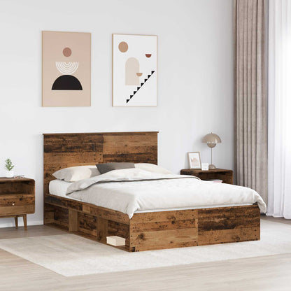 vidaXL Bed Frame with Headboard Old Wood 140 x 190 cm Solid Pine Wood