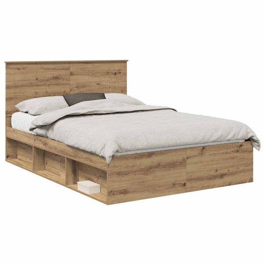 vidaXL Bed Frame Artisian Oak 140 x 190 cm Solid Pine Wood