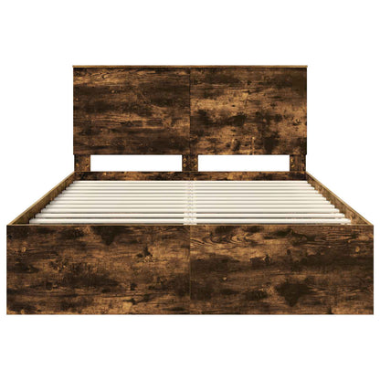 vidaXL Bed Frame Smoked Oak 140 x 200 cm Solid Pine Wood