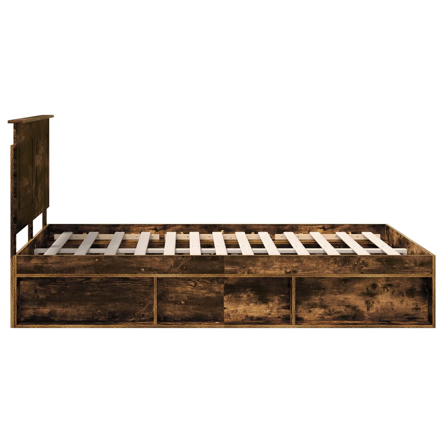 vidaXL Bed Frame Smoked Oak 140 x 200 cm Solid Pine Wood
