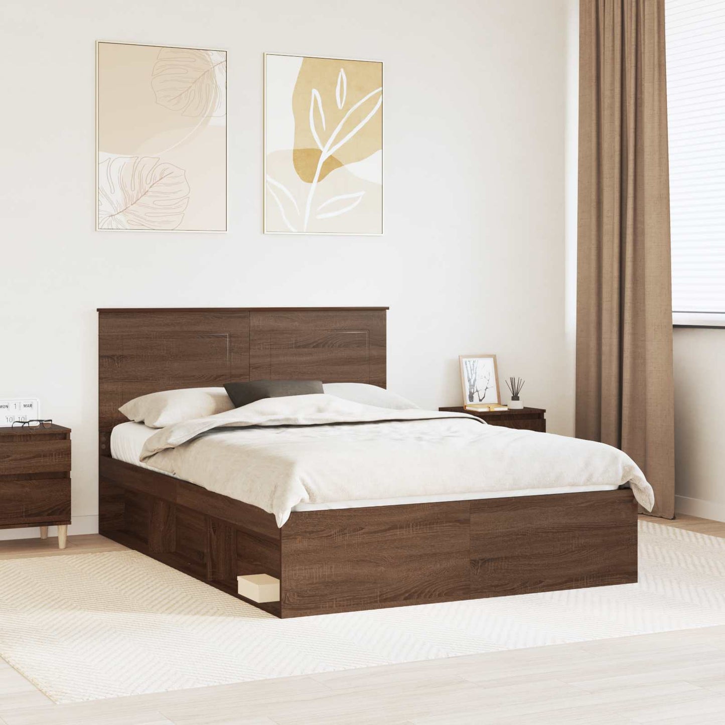 vidaXL Bed Frame with Headboard Brown Oak 140 x 200 cm Solid Pine Wood