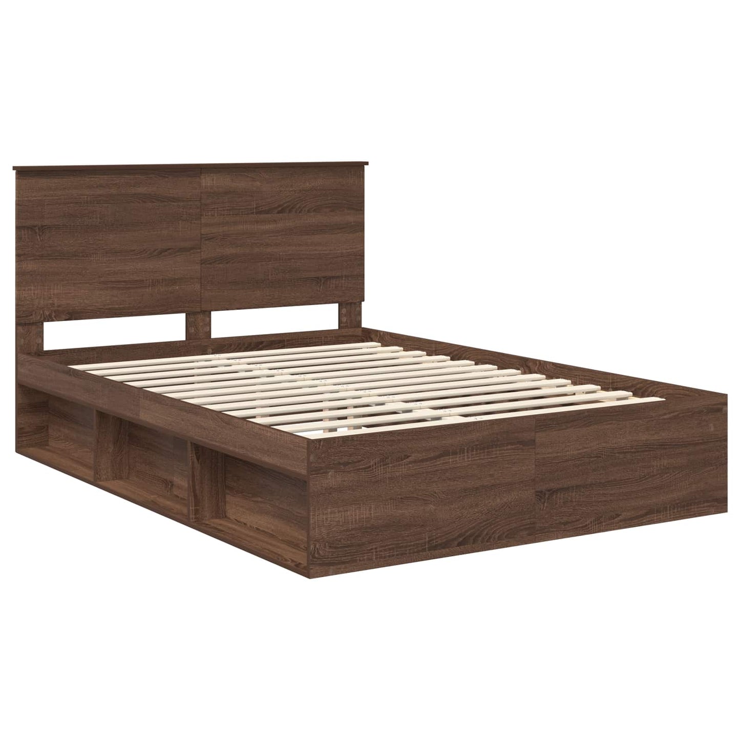 vidaXL Bed Frame with Headboard Brown Oak 140 x 200 cm Solid Pine Wood